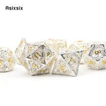 Asixsix 7 Pcs White Golden Dragon Metal Dice Hollow Metal Polyhedral Dice Set Suitable For Role-Playing RPG Board Game Card Game - Apricot - View 5