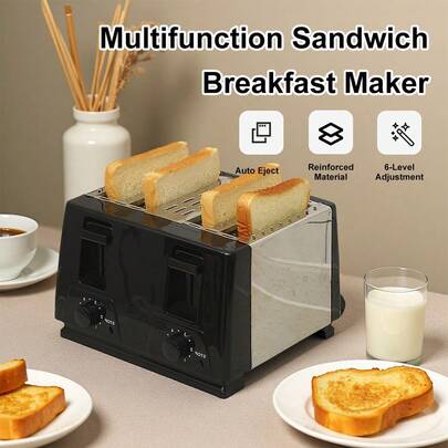 LIPETY Multifunctional 2-Slice Breakfast Toaster - Electric Bread Toaster & Sandwich Maker For Home Kitchen