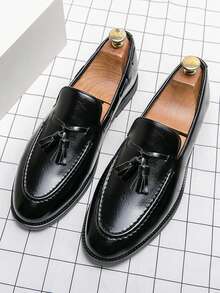 Men's Loafers, Men's Leather Shoes, Tassel Decorated Men's Shoes, Suitable For Saturday Banquets, Dances, Parties, Weddings, Wedding Shoes, Men's Office Work Shoes - màu đen - Xem 2