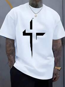 T Shirt With Black Cross Print For Casual Wear - 白色 - 查看 1