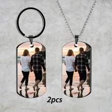2 Pieces Customized Keychains And Necklaces With Pictures, Customizable Couple Keychain Necklaces, Customized And Personalized Gifts For Women, Valentine's Day, Holiday Gifts, Father's Day Gifts - Multicolor - View 1