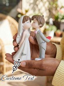 可定制复古法式婚礼摆件 - 浪漫新郎新娘树脂雕塑，是结婚礼物、周年纪念、家居装饰的理想之选，优雅的黑白设计，适合圣诞节和感恩节。 - 彩色 - 查看 1