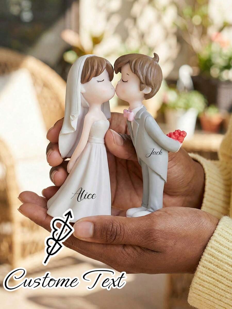 可定制复古法式婚礼摆件 - 浪漫新郎新娘树脂雕塑，是结婚礼物、周年纪念、家居装饰的理想之选，优雅的黑白设计，适合圣诞节和感恩节。 - 彩色 - 查看 1