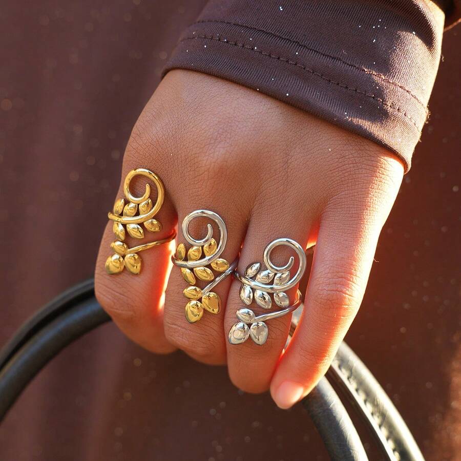 Bộ 3 nhẫn/1 nhẫn thép không gỉ hình lá ô liu, nhẫn thép không gỉ mạ vàng 18K, nhẫn thời trang cao cấp dành cho nữ, nhẫn thép không gỉ 304, trang sức cá tính đơn giản, quà tặng ngày lễ/thiết kế đa năng phù hợp cho mọi ngày, thích hợp cho các buổi gặp gỡ và tiệc tùng hàng ngày. - Nhiều màu - Xem 1