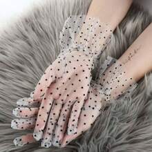 Modisches Braut-Valentinstag-Netz-Seide-Spitzen-Kurzes Hochzeitskleid, dünner Stil mit handgefertigter Dekoration und gepunktetem Rand, sexy Handschuhe - Verschiedenfarbig - Übersicht 4