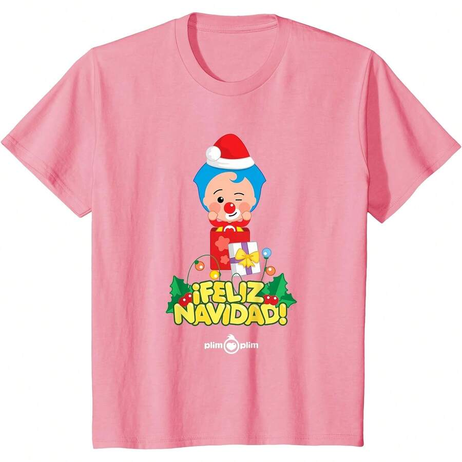 Plim Plim Merry Cute Christmas Illustration T-Shirt All Seasons,220g Pure Cotton Single-Sided Printed Crew Neck Short-Sleeved T-Shirt,Unisex Top,Base Layer - Color 8 - View 1