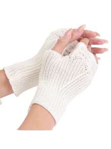 زوج من قفازات النساء بدون أصابع - بطراز الكلية - محبوكة من الأكريليك بنمط حراشف السمك - أكمام ذراع دافئة مرنة - قفازات نصف الأصابع الزخرفية للخارج - 100% أكريليك - لون أحادي - مناسبة للأيام العادية - نفس النمط بألوان متعددة - مشاهدة 23