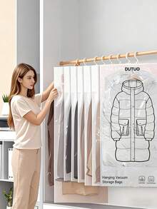 5pcs Extra Large Vacuum Storage Bags, Thick Compression Bags, Long Rectangular Design, No Power Required, Protect Clothes & Save Space - Multicolor - View 1