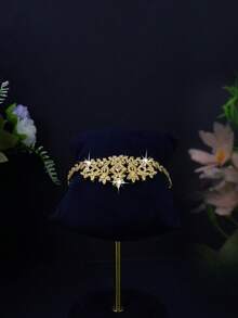 5pcs 18K Gold Plated Luxury Royal Style Geometric Tassel Design Bridal Wedding Jewelry Set, Handset White Cubic Zirconia, Including Necklace, Bracelet, Earrings, Ring, Suitable For Daily Wear And Wedding, Wedding Anniversary Gift (Comes In Gold Gift Box) - Gold - View 6