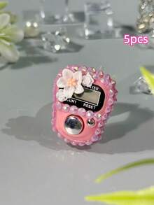 عداد أصابع مرصع بالألماس متعدد الألوان على شكل زهرة صغيرة، عداد إلكتروني محمول بزر يدوي، عداد بطاقة مصغر مناسب لعد التسبيح والرياضة وهدايا المناسبات - متعدد الألوان - مشاهدة 26