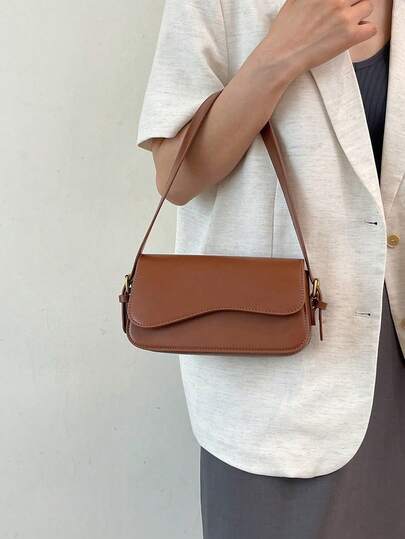 PU皮革纯色休闲多口袋女士单肩包