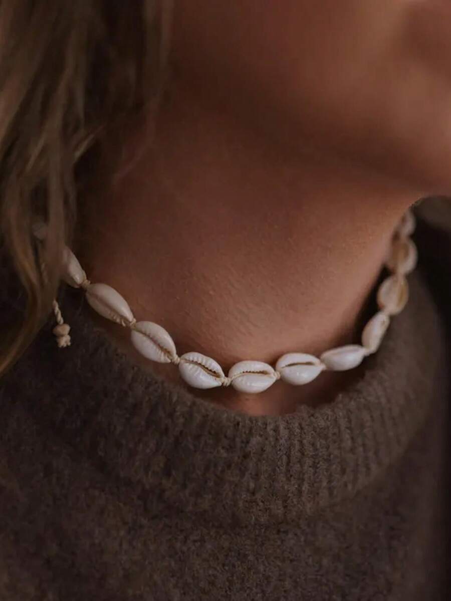 1 chiếc vòng cổ vỏ sò hình dáng bãi biển mùa hè, trang sức thủ công phong cách Boho Bohemia dành cho nữ, thích hợp cho kỳ nghỉ. - Vòng cổ vỏ sò - Xem 1