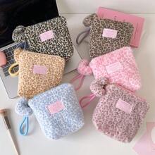 时尚简约别致豹纹毛绒化妆包，多功能卫生巾及化妆品旅行收纳包 - 彩色 - 查看 3