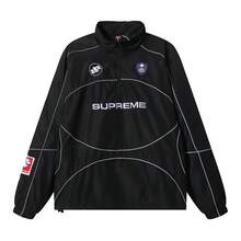 Supreme Reflective Piping Tracksuit Set | 2-Piece Half-Zip Hooded Jacket & Track Pants, Lightweight Windbreaker Techwear In Black, Blue & Red - Black Jacket - 查看 5