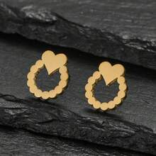 1 Pair Golden Heart-Shaped Earrings - Symmetrical Heart Shape, Simple Design, Suitable For Daily Wear, Ideal Valentine's Day Gift - GED852 - View 6