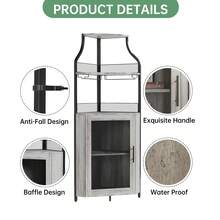 clóset de Esquina para licores con estantes Ajustables, clóset de Barra Industrial de 61 Pulgadas, no Empotrado con Puerta de Malla y Soporte de Vidrio para Cocina, Color café rústico - Gris - con luces - Ver 3