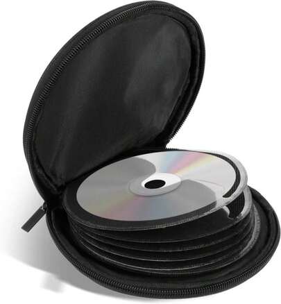 Estuche negro portátil para 20 CD/DVD, organizador de almacenamiento de CD, pequeña cartera redonda para DVD para coche, hogar y viaje