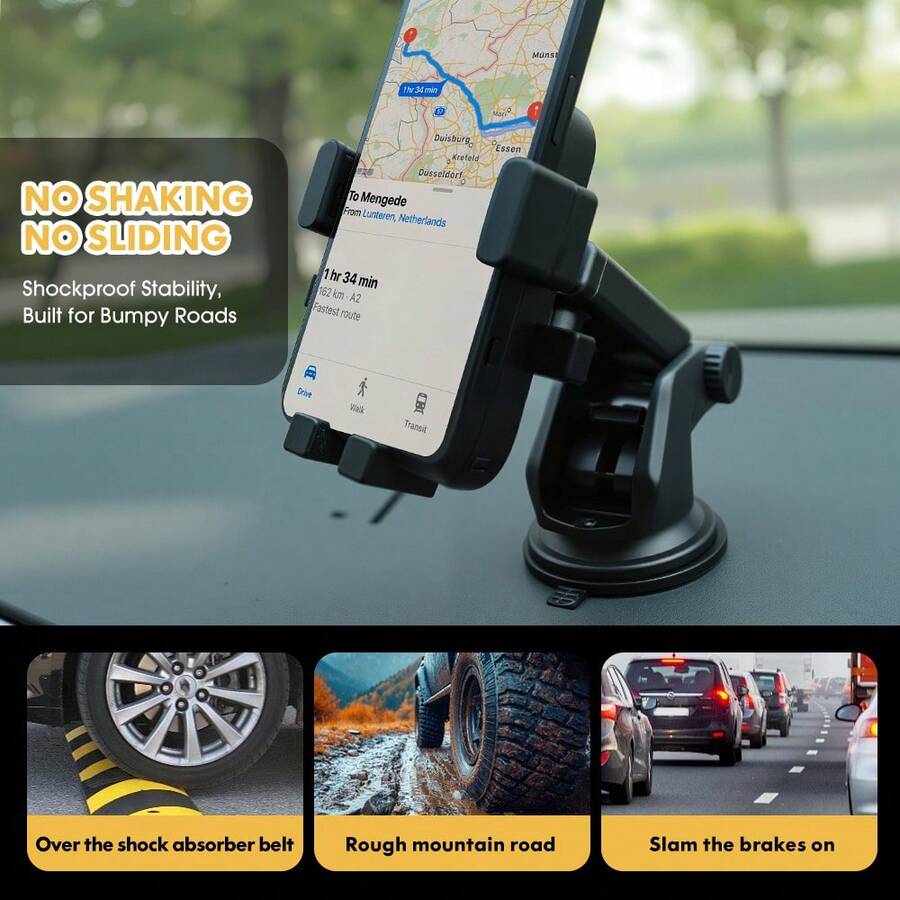 Giá đỡ điện thoại ô tô có giác hút điều chỉnh được Carsun - Giá đỡ điện thoại ô tô siêu ổn định được nâng cấp [Không bao giờ rơi & Không dễ bị hư hỏng] Giá đỡ điện thoại gắn khe gió đa năng, dễ kẹp, phù hợp với xe của bạn, tương thích với iPhone 17 Pro Max, 16, 15, 14, 13 - Quà tặng ngày Valentine - màu đen - Xem 1