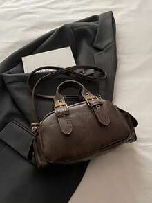 Women's Fashion Chic Motorcycle Style Mini Boston Handbag, Shoulder & Crossbody Bag - Coffee - View 8