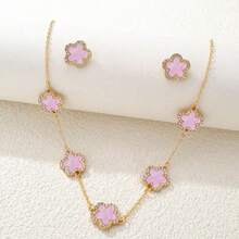 3pcs Set Rhinestone Clover & Flower Jewelry Set, Black Gold Color Accessories, Lightweight Luxury Style Jewelry, Versatile For Commuting, Brightening Skin Tone, Affordable High-End Jewelry, Date Outfit, Office Chic, Photo-Shoot Accessories - WZ2JT - View 24