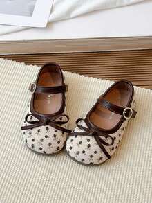 Giày bệt cho bé gái, có nơ, chấm bi, in họa tiết, giày tập đi đầu tiên cho bé. - màu nâu - Xem 4