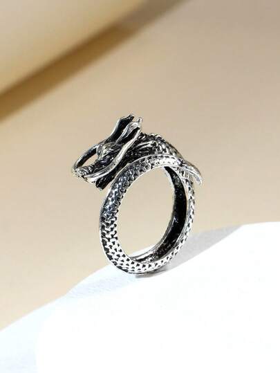 خاتم قابل للتعديل بشكل تنين قديم للرجال والنساء قطعة واحدة