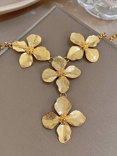 1件复古花朵Y字链项链，独特链条项链，女士魅力金色项链，适合圣诞节、日常佩戴、派对、母亲节、情人节等场合的珠宝礼物