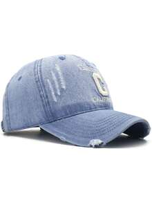 1顶做旧牛仔棒球帽，带有3D刺绣字母C和“California”字样，男女皆宜的情侣款，柔软帽冠，弧形帽檐 - 彩色 - 查看 5