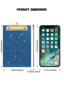 1个闪亮亮片亚克力写字板，10x15厘米，非A4尺寸，6种鲜艳颜色（蓝、粉、绿、紫、黄、白），PMMA材质，金属边，闪亮亮片，便携式，适用于学校/办公室/笔记本 - 彩色 - 查看 4