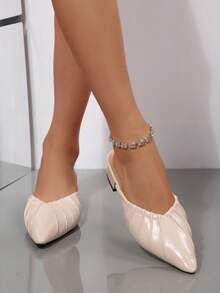 Giày sandal đế bằng xếp ly kiểu Pháp, mũi nhọn, kiểu slip-on dành cho nữ, mùa hè. - Màu be - Xem 6