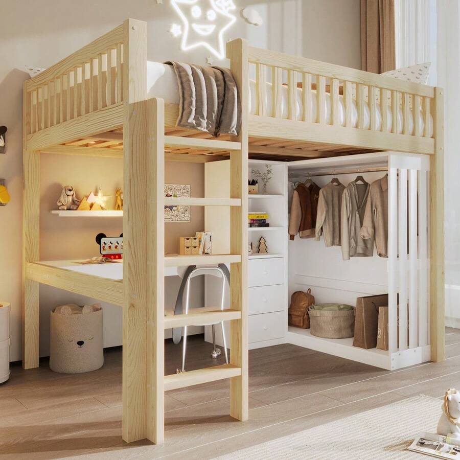 Kids Bed Frames, Headboards & Footboards - Natural + Pine + 140cm*200cm - View 1