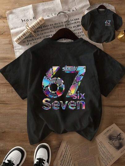 Women's Casual #67 Distressed Texture Print Round Neck Short Sleeve T-Shirt, Suitable For Spring, Summer, Autumn, Valentine's Day, Back To School Season, Holidays, Office Wear