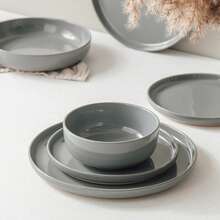 Richmount 12-Piece Plate Set, Stoneware Dinnerware Set For 4 People With Dinner Plates, Dessert Plates, Cereal Bowls, Microwave And Dishwasher - 深灰色 - 查看 3
