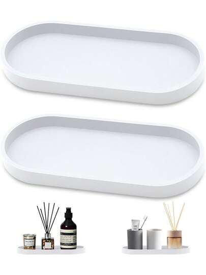 2/Pieces Decorative Bathroom Trays 25X11 Cm, Perfume Tray For Vanity, Non-Slip Small Silicone Tray, Candle Holder Trays, Cosmetic Storage Trays