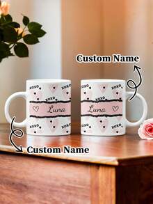 1pc 11Oz Custom Valentine's Day Mugs, Couple's Water Cups And Coffee Cups, Customized With Names And Hearts, Romantic Couple's Mugs, Customized Drink Cups, Customized Couple's Coffee Cups, Family Creative Gifts, Special Valentine's Day Love Gifts For Couples - Style 7 - View 20