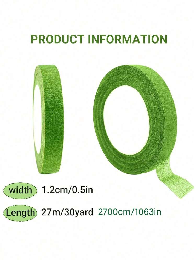 4/12 卷花卉工艺茎缠绕胶带，绿色，适用于花束、胸花、婚礼插花 - 果綠色 - 查看 2
