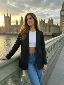 Black Rhinestone Embellished Blazer Jacket For Women, Unique Design, Casual Chic, Spring/Autumn - Black - View 7