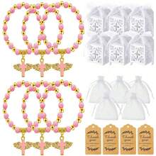 40 Pieces/Set Of Baptismal Gift Set, Including 10 Angel Cross Rose Bracelets, 10 Baptismal Gift Boxes With Ribbons, 10 Thank-You Labels, And 10 Transparent Stiff Gauze Bags For Baby Showers - Multicolor - View 9