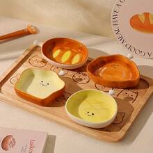 1/4pcs 4-Inch Cute Bread Shaped Sauce Dish, Salad/Ketchup/Condiment Plate, Mini Bowl, Suitable For Breakfast Lunch Dinner/Home Kitchen/Home Decor - Multicolor - View 1