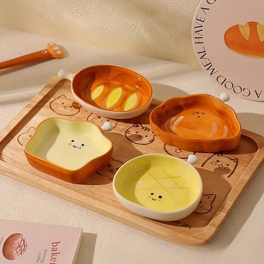 1/4pcs 4-Inch Cute Bread Shaped Sauce Dish, Salad/Ketchup/Condiment Plate, Mini Bowl, Suitable For Breakfast Lunch Dinner/Home Kitchen/Home Decor - Nhiều màu - Xem 1