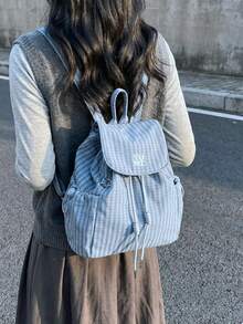 Japanese Style Fresh Small Plaid Fabric Backpack, Spring/Summer Popular Mini Backpack, Fashion Versatile Lady School Bag, College Style For Middle School, High School, University Students, Class Bag, Small Bag, Korean Version Casual Versatile Small Backpack, Lightweight Foldable, Suitable For Daily Use, Shopping, Small Fabric Bag - Multicolor - View 3