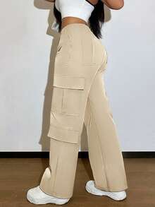 Pantalon de loisirs élégant et mignon Y2K à boutons et à poches multiples de couleur unie. Convient pour la rentrée scolaire, les clubs, les anniversaires, Halloween, le Nouvel An, Thanksgiving, les concerts, les salles de sport, les plages, les vacances, les affaires, les tenues quotidiennes d'aéroport, le style de rue, la Fête des enseignants, le printemps, l'été, l'automne et l'hiver. - Abricot jaune - Voir 10