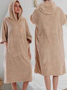 1pc Wearable Hooded Soft Shower Wrap, Cute Apple Shape Adjustable Bathrobe With Pockets, Suitable For Men And Women, Home And Travel - Multicolor - View 9