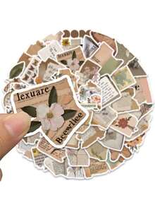 50pcs Retro Letter Sticker Aesthetic Yellowed Page Decal For Phone Case Laptop Luggage Guitar Skateboard Bicycle Helmet PVC HD Printing Sticker - 1 Set - View 4