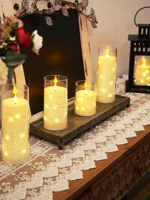 1/3 件装 LED 无焰闪光蜡烛，尺寸可选 2.2 英寸 x 5 英寸、6 英寸、7 英寸、8 英寸，灯芯为白色透明塑料圆柱形逼真灯芯，内置电池，LED 电池供电。 - 遙控蠟燭 - 查看 4