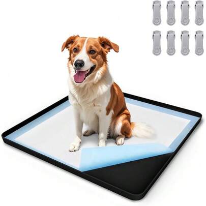 24"*24" Black Dog Pee Pad Holder | Clamp Design Raised Edge Leak-Proof Silicone Puppy Potty Pad Holder | Easy To Clean Indoor Use