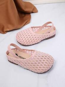 1 Par de Sapatos Planos com Cadarço de Malha Romboidal para Meninas, Design de Grade Vazada, Upper Respirável, Acabamento em PU, Sola Antiderrapante, Perfeito para Festa, Casamento, Uso Diário e Férias - Rosa chiclete - Visão 4