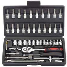 46PCS Small Drive Socket Ratchet Wrench Screwdriver Set, 1/4 Inch Metric Socket And Ratchet Wrench Set With Extension Bar, Upgrade Compact Tool Set For Car - Black - View 8
