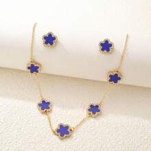 3pcs Set Rhinestone Clover & Flower Jewelry Set, Black Gold Color Accessories, Lightweight Luxury Style Jewelry, Versatile For Commuting, Brightening Skin Tone, Affordable High-End Jewelry, Date Outfit, Office Chic, Photo-Shoot Accessories - WZ2JT - View 17
