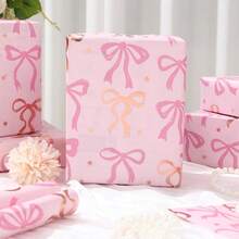 3/6pcs Golden And Pink Glitter Bows And Checkered Design Packaging Paper Elegant Girly Style For Birthdays, Baby Showers, Weddings, Valentine's - Multicolor - View 1